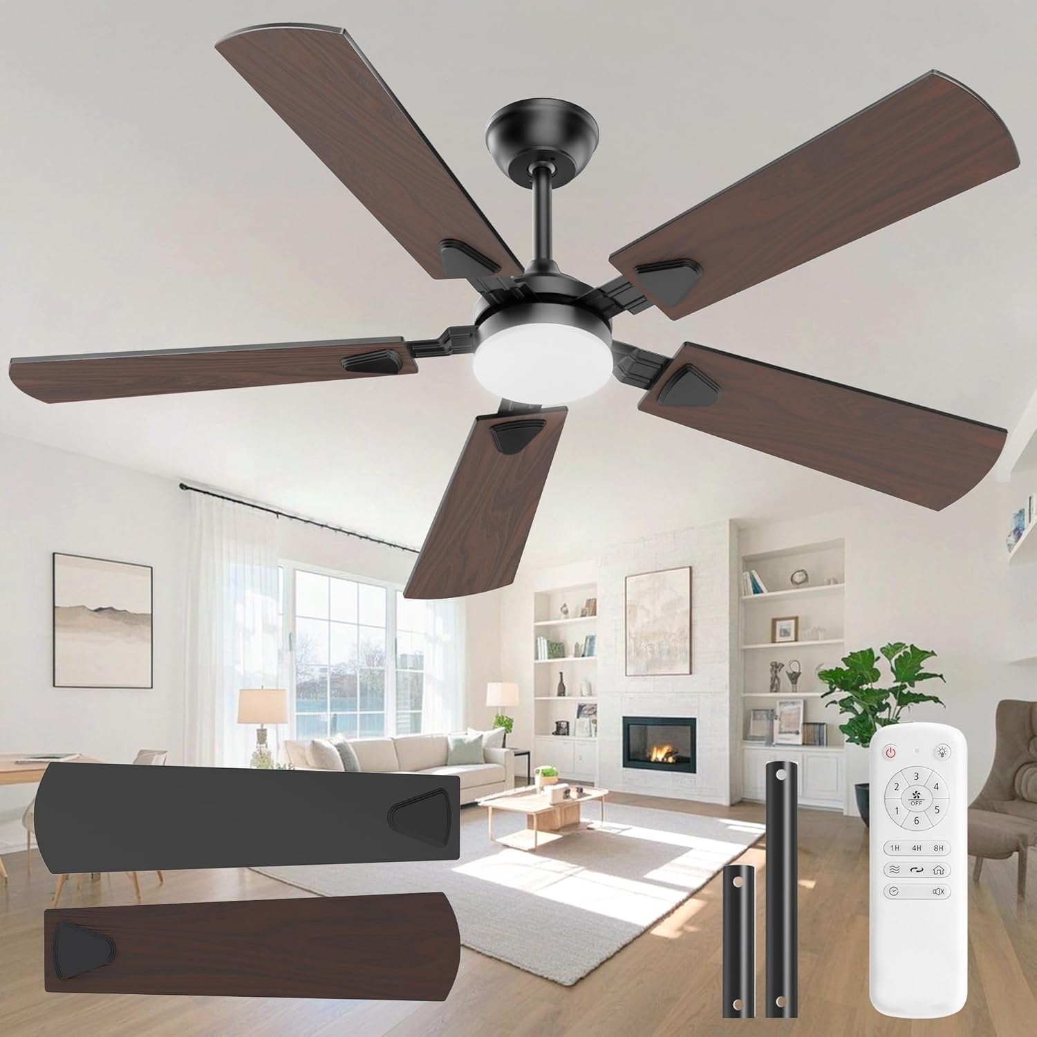 52 Inch Modern Ceiling Fan with Lights and Remote Control