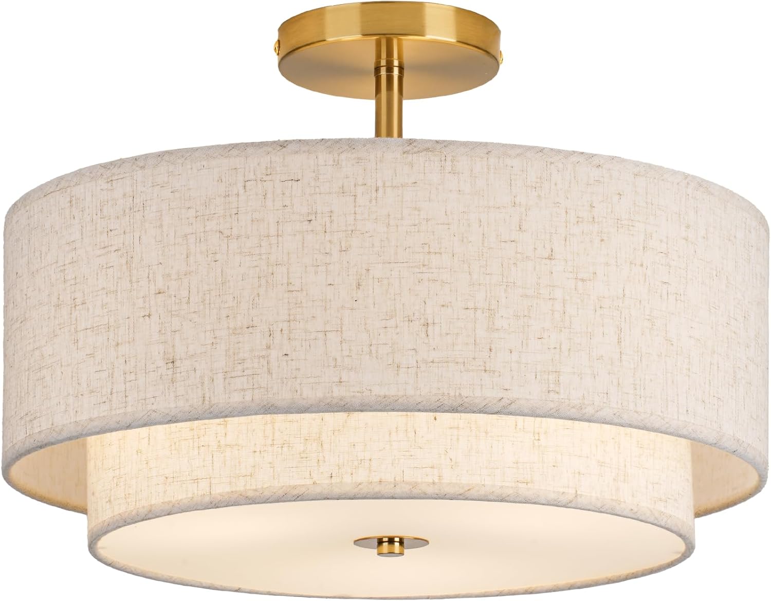 16in Double Drum Gold 3-Light Semi Flush Mount Ceiling Light