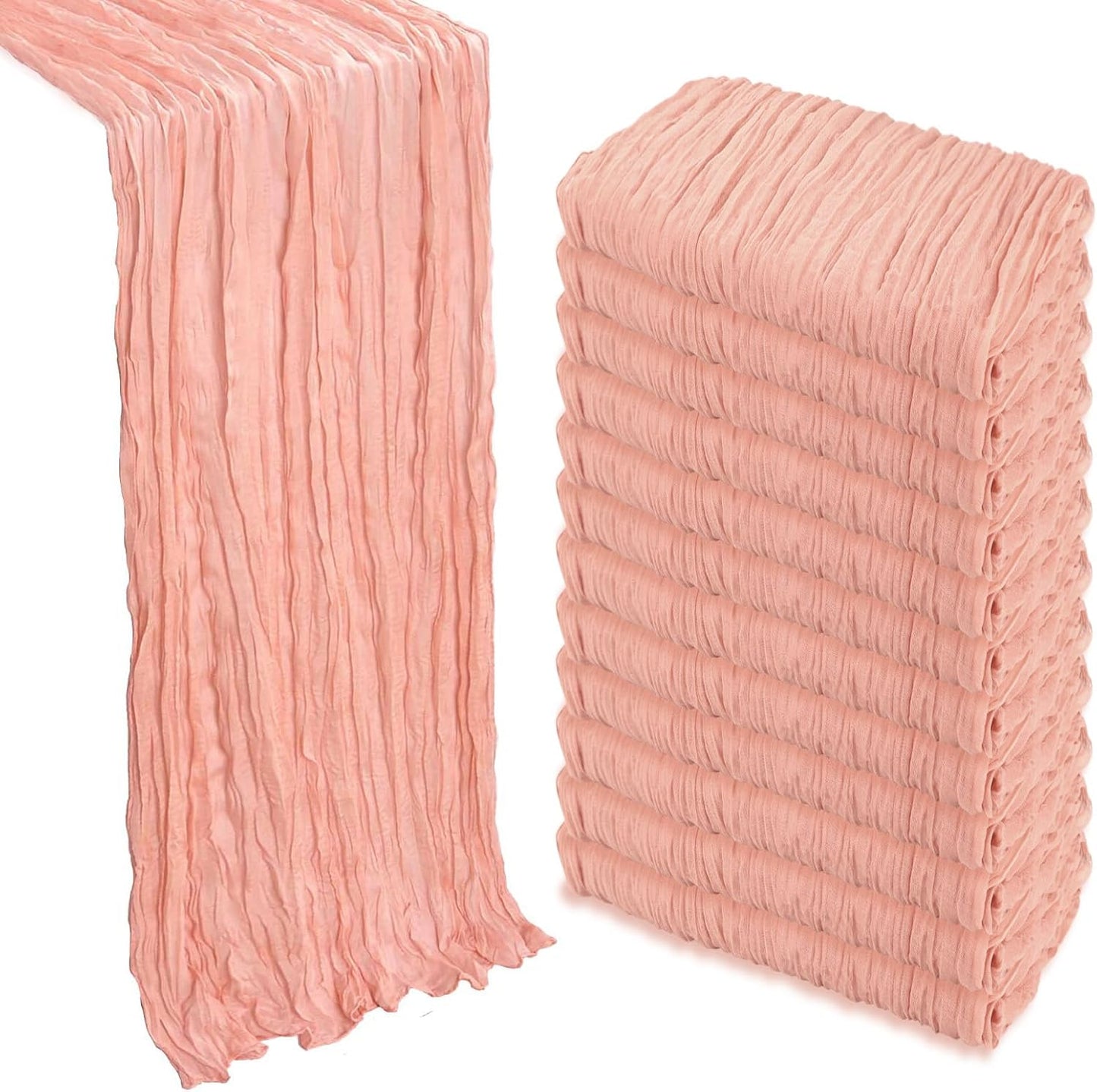 12 Pack Blush Pink Cheesecloth Table Runner for Elegant Decor