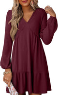 Dokotoo Women's Long Sleeve V Neck Mini Dress for Fall 2025