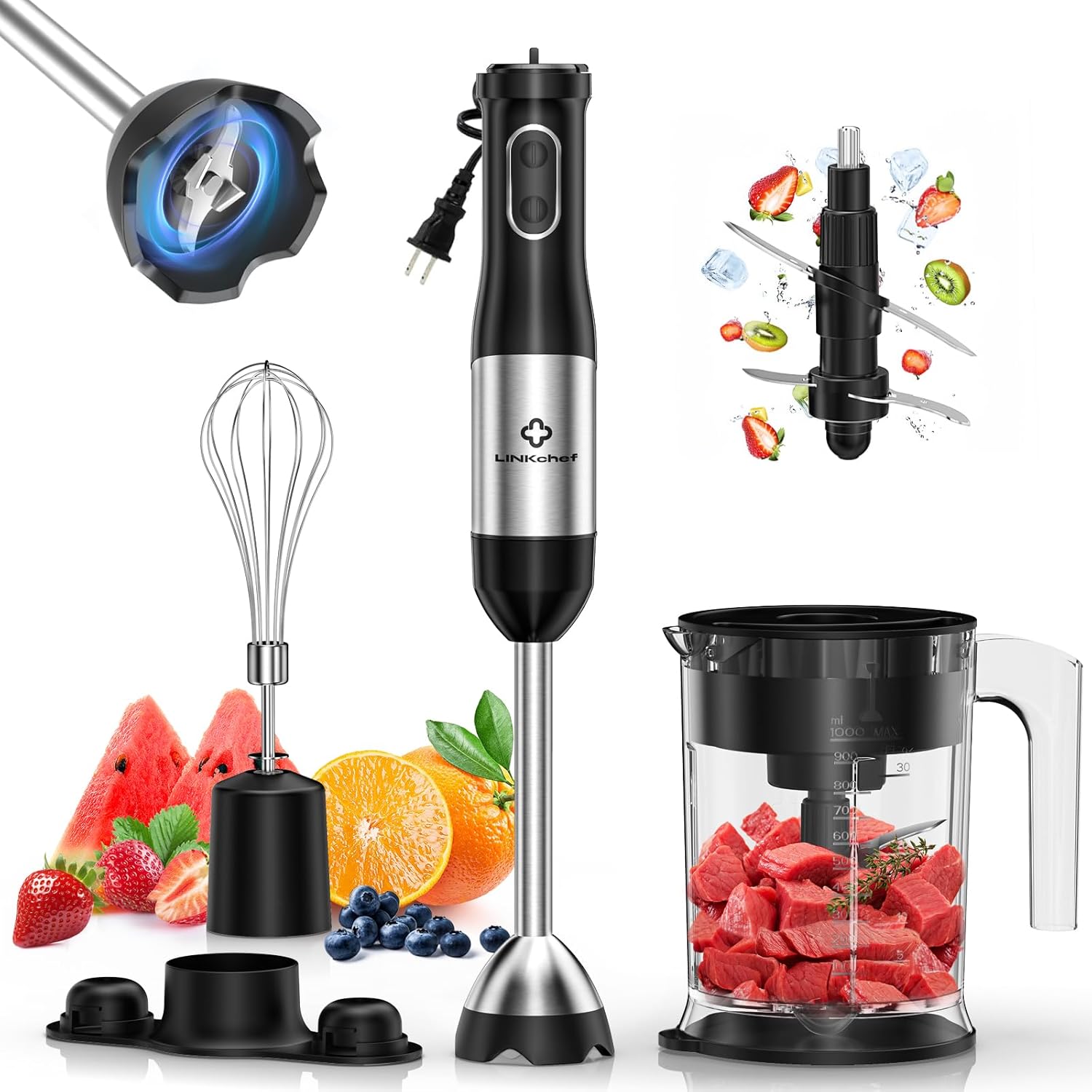 LINKChef 4 in 1 Immersion Blender Handheld for Smooth Blending