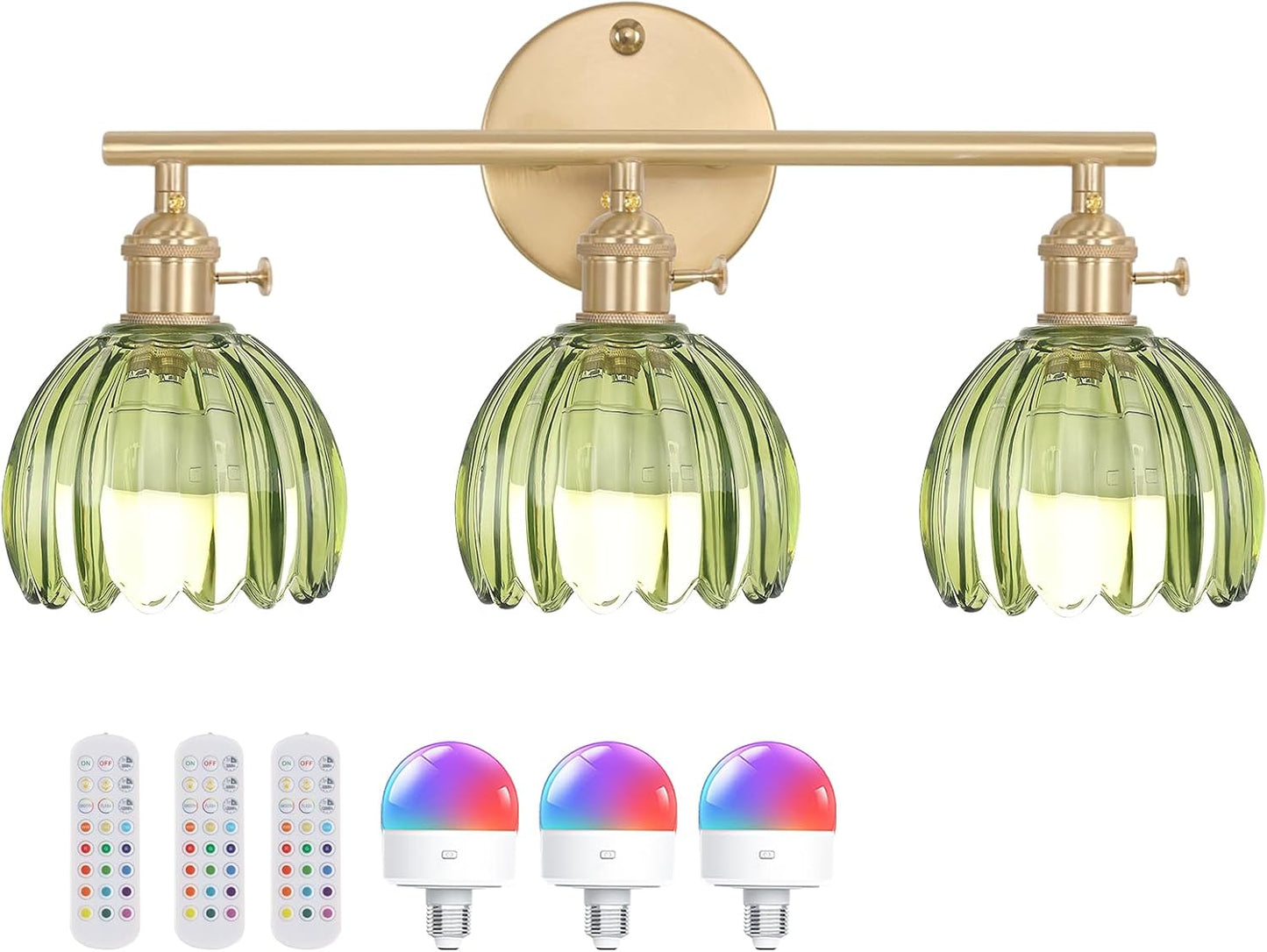 Battery Operated Bathroom Light Fixtures with Green Tulip Shade