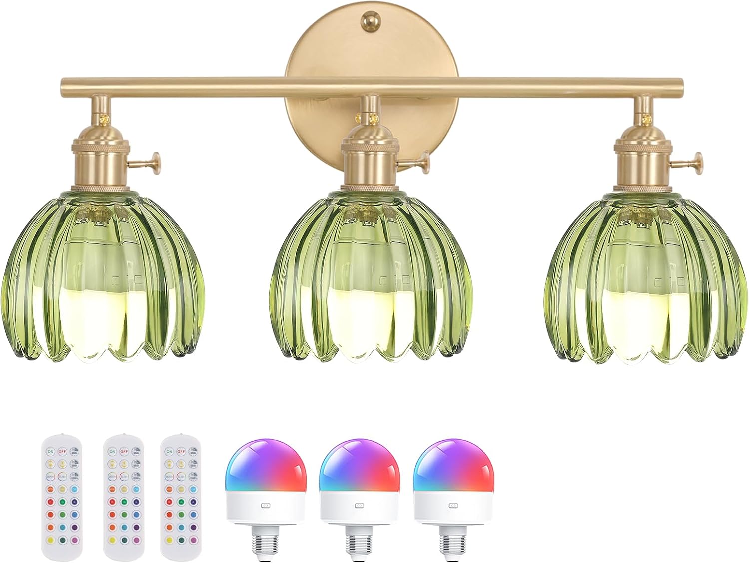 Battery Operated Bathroom Light Fixtures with Green Tulip Shade