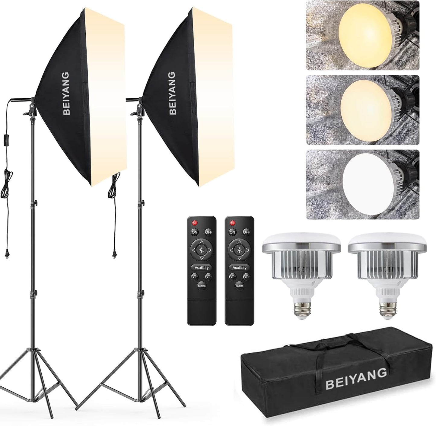 BEIYANG Softbox Lighting Kit for Photography and Video Recording