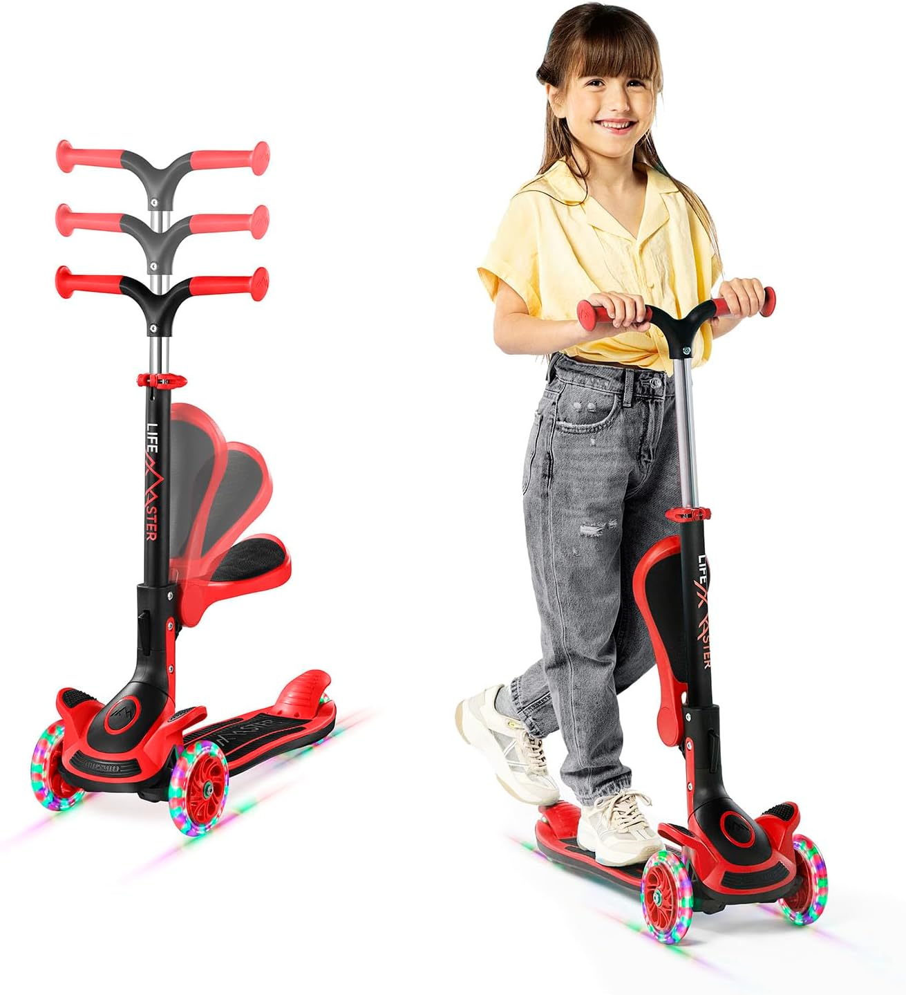 3 Wheel Scooter for Kids with Foldable Seat and LED Wheels