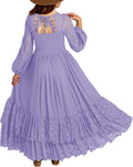 Girls Boho Backless Lace Flower Tiered Ruffle Maxi Dress - Elegant Fit