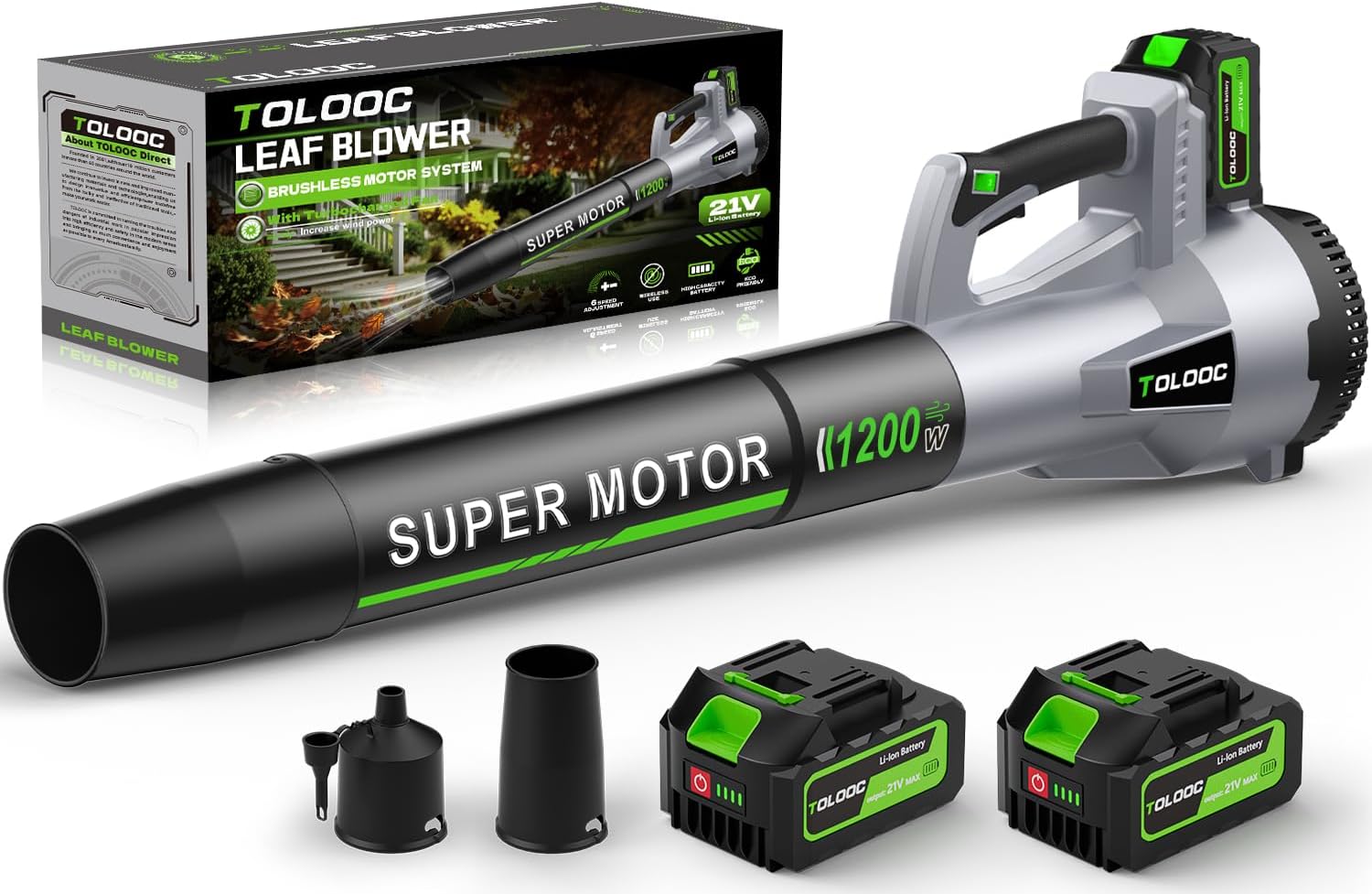 Cordless Leaf Blower with Brushless Motor and 2 Batteries