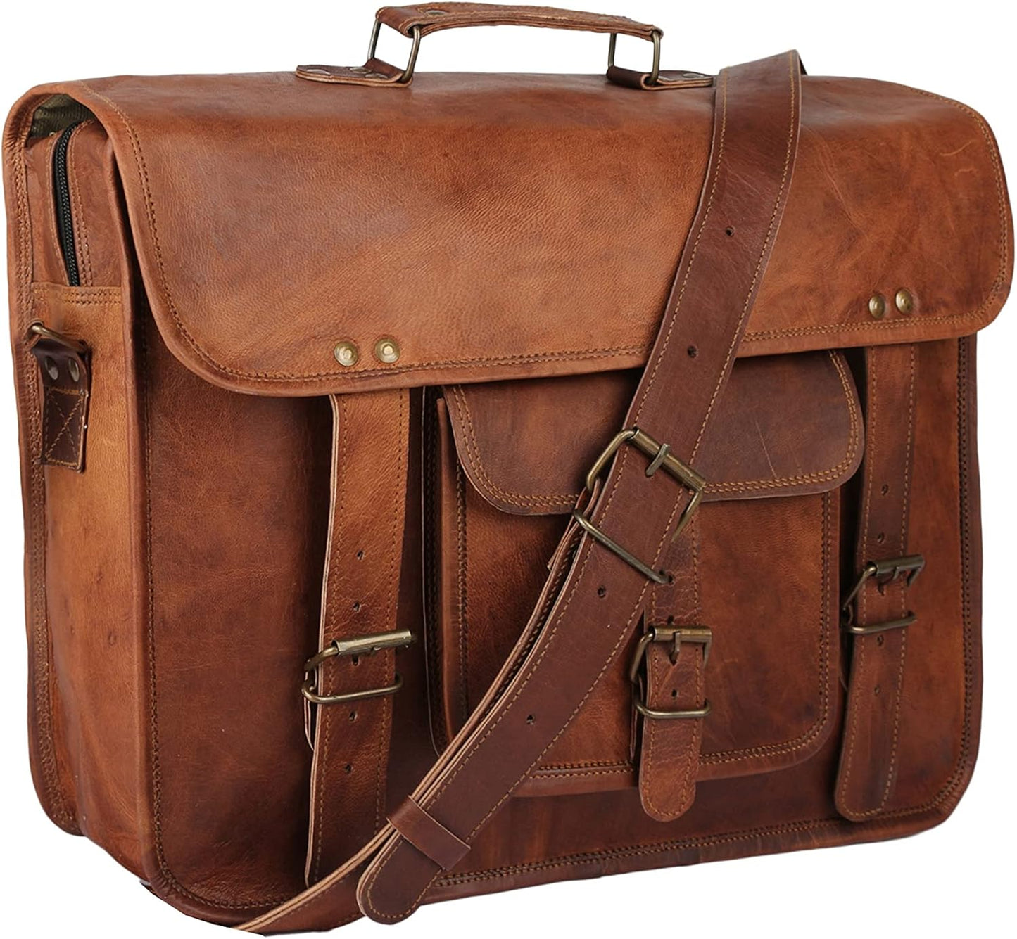 16in Handmade Leather Travel Messenger Bag for Men and Women