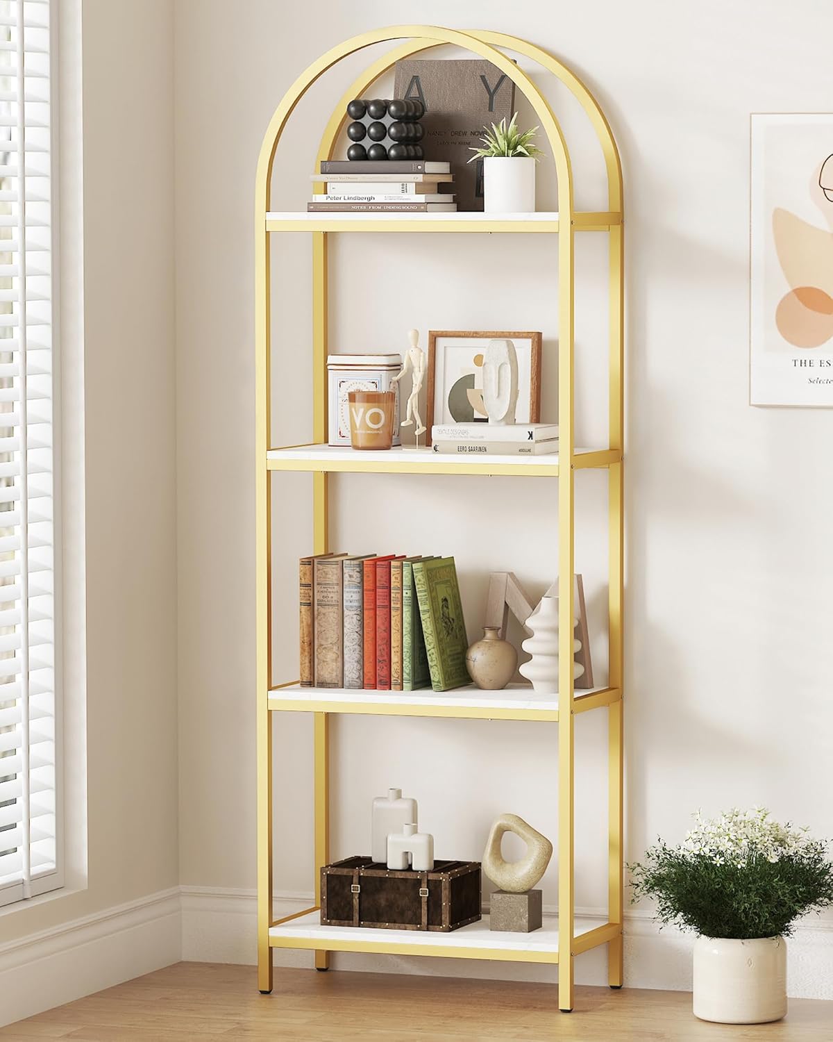 Yusong 4 Tier Arched Bookcase - Modern Industrial Design