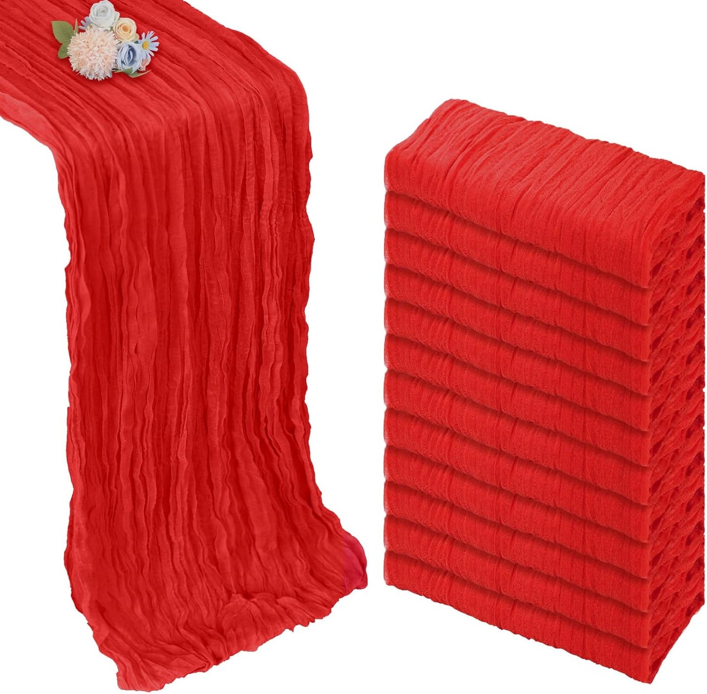 12 Pack Red Cheesecloth Table Runner for Romantic Events