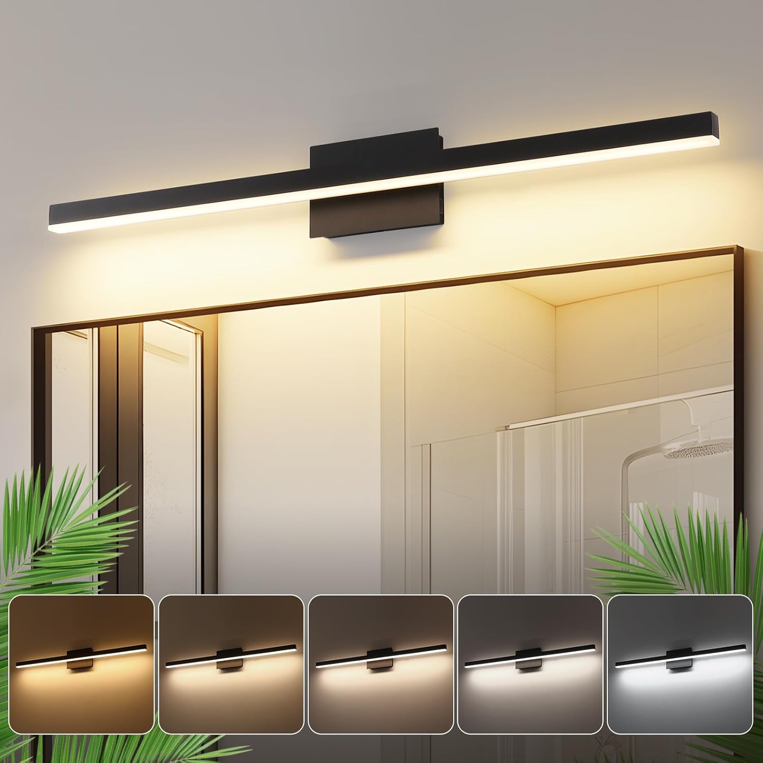 Dimmable Black Bathroom Vanity Light with 5 Color Options