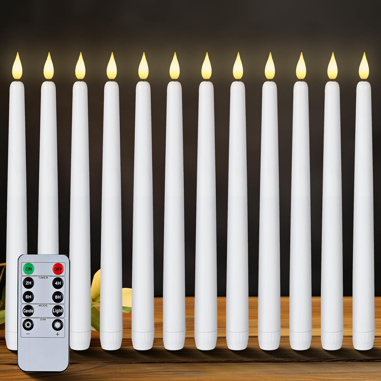 Homemory 12 Pcs Flameless Taper Candles with Remote Timer