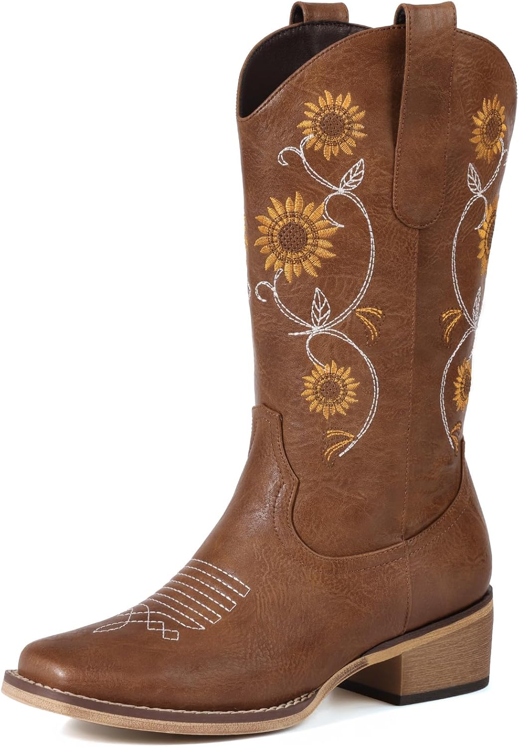 Cowboy Boots for Women - Mid Calf Floral Embroidery Design