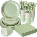 Sage Green Disposable Party Plates Cups Napkins Cutlery Set - 700 Pc
