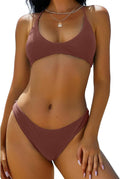 ZAFUL Women's Tie Back Padded High Cut Bralette Bikini Set which