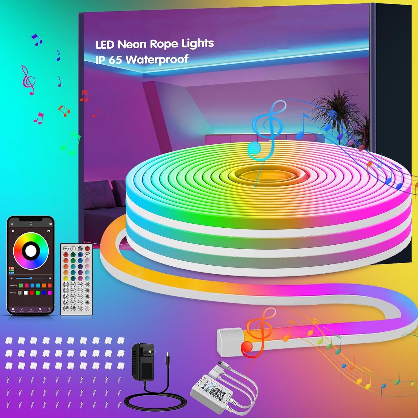 65.6ft RGB LED Neon Rope Lights for Indoor and Outdoor Use