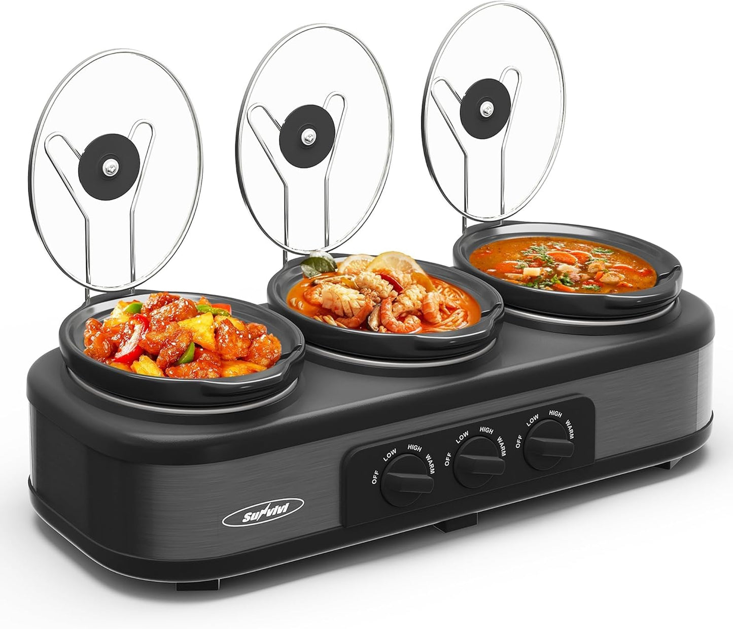 Sunvivi Triple Slow Cooker Buffet Food Warmer with 3 Pots