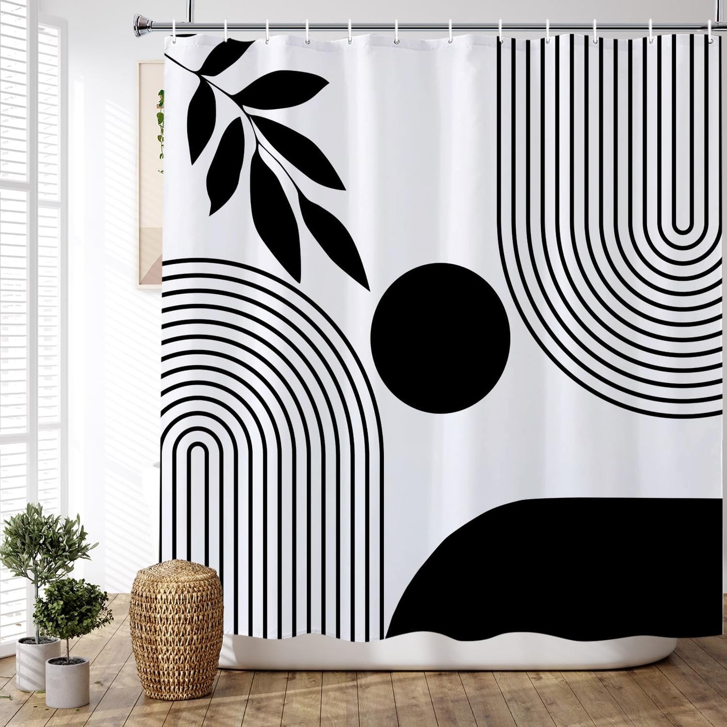 Geometric Black & White Boho Shower Curtain