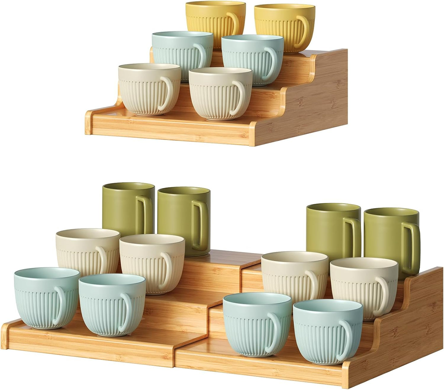 3-Tier Expandable Bamboo Mug Holder for Stylish Coffee Organization