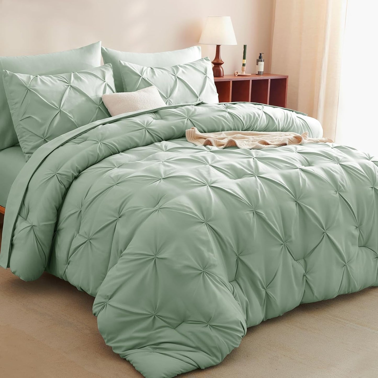 CozyLux King Size Comforter Set in Sage Green for Elegant Bedding