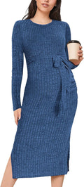 Crewneck Maternity Sweater Dress Rib Knit Long Sleeve - Comfortable is