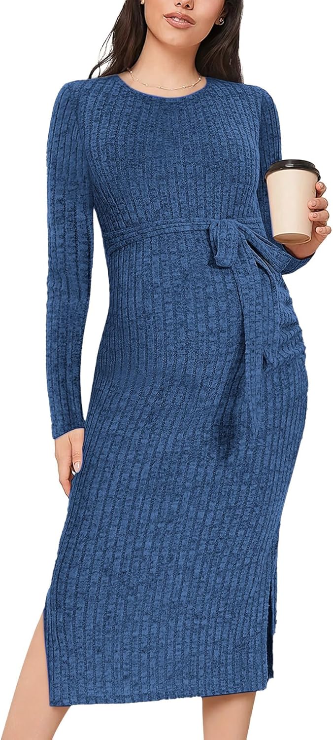 Crewneck Maternity Sweater Dress for Stylish Pregnancy Wear