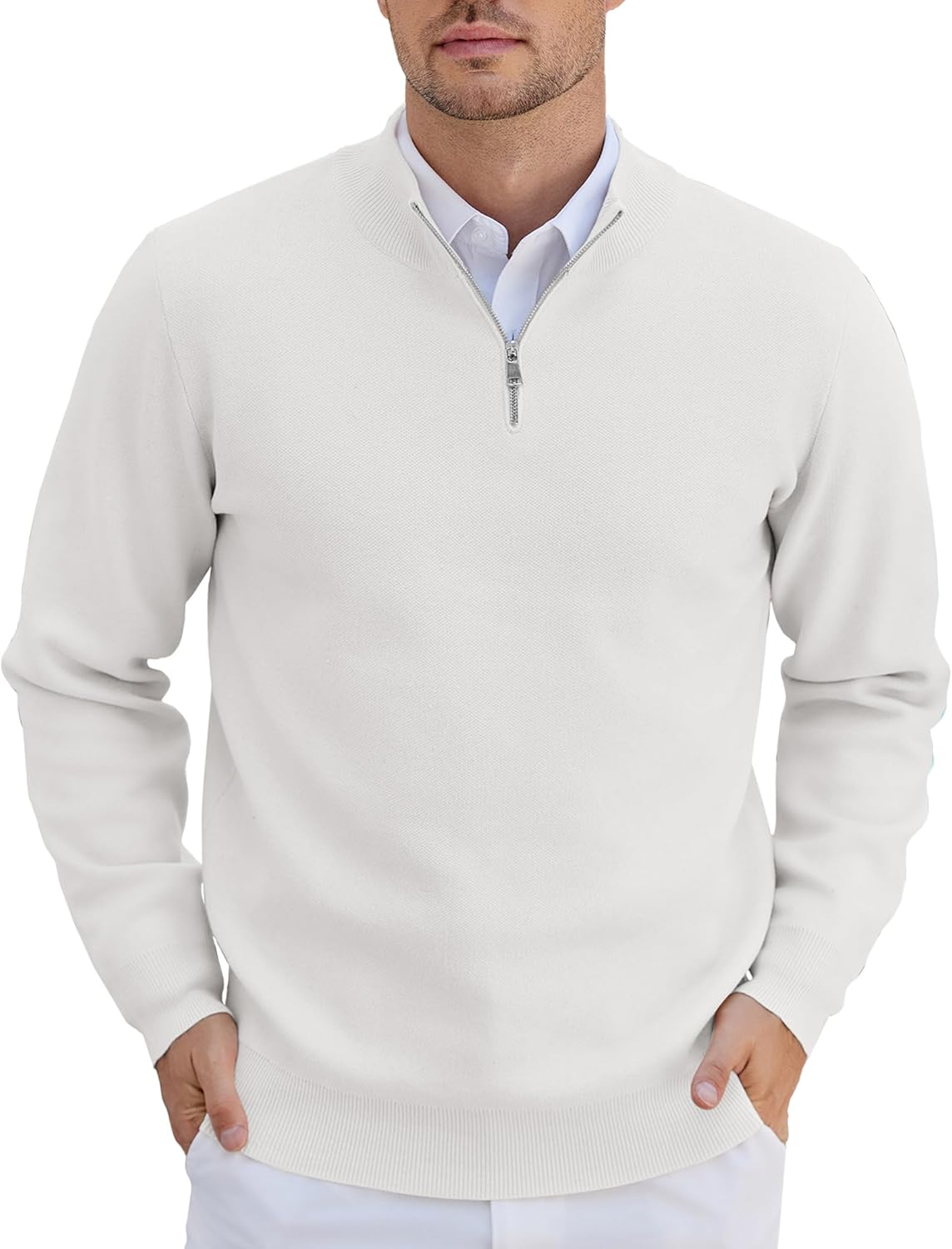 COOFANDY Mens Quarter Zip Pullover Lightweight Knit Sweater
