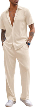 COOFANDY Men's 2 Piece Casual Short Sleeve Button Down Set - Summer 5%