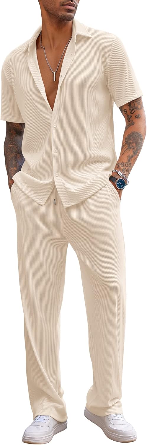 COOFANDY Men's 2 Piece Outfit for Beach and Casual Wear