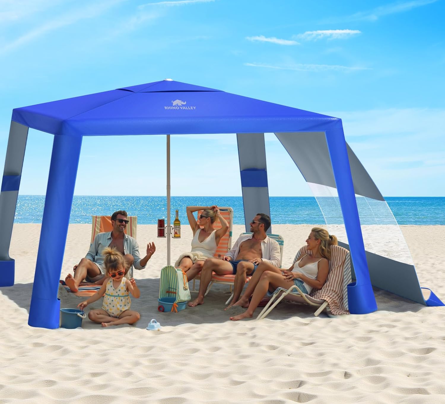Rhino Valley Beach Cabana Tent with Cup Holder for Family Fun