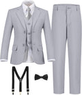 Boy's Formal Suit 7 Piece Slim Fit Tuxedo for Kids - Complete Set Gray
