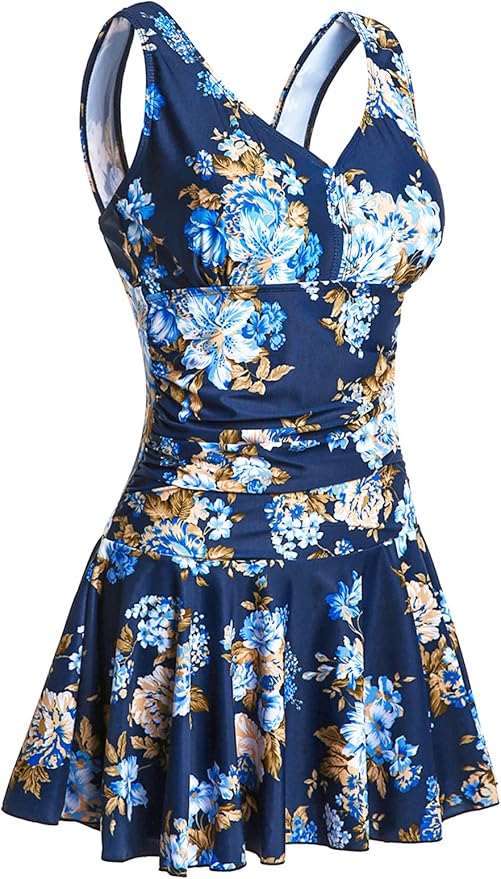 MiYang Women's Plus-Size Flower Printing Shaping Swim Dress