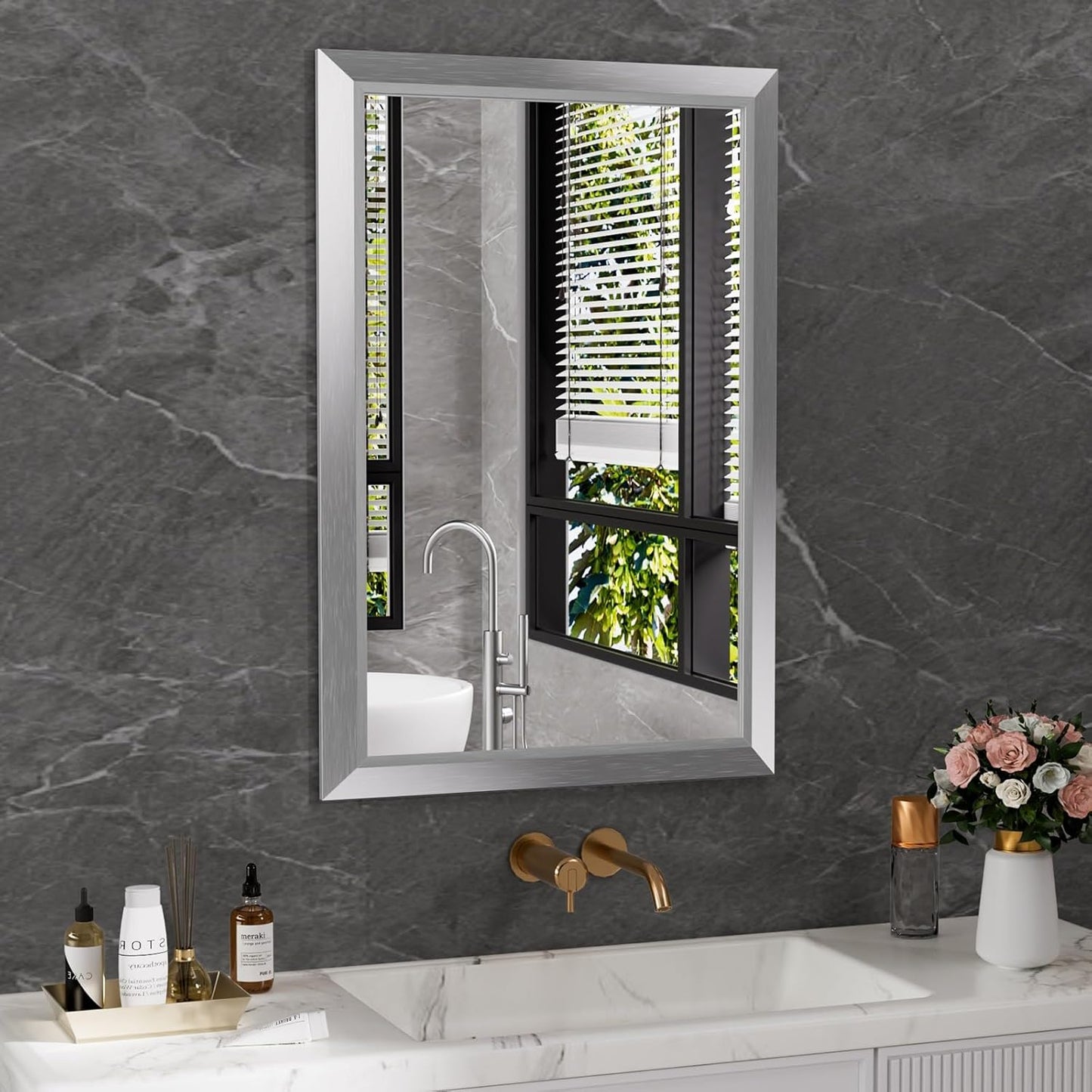 Amorho 24x36 Inch Bathroom Mirror with Thick Metal Frame