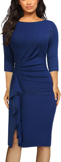 AISIZE Women's Retro 3/4 Sleeve Ruched Pencil Sheath Dress Work