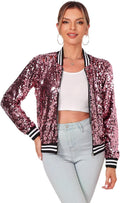 Womens Sequin Open Front Zipper Jacket with Ribbed Trim - Sparkle