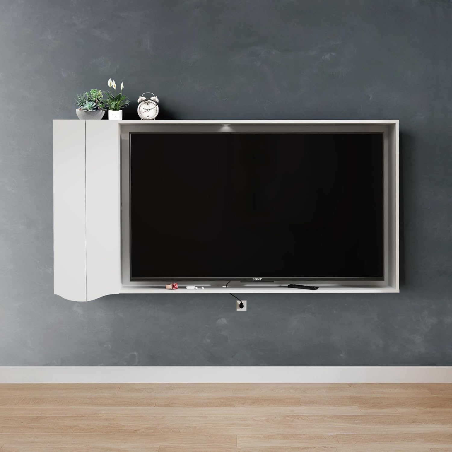White Floating TV Mount for 65-75'' - Stylish Storage Solution
