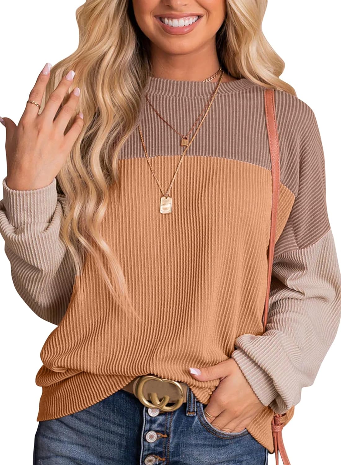 Dokotoo Womens Fashion Color Block Long Sleeve Pullover Tops
