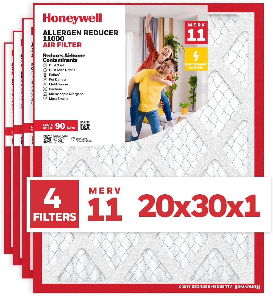 Honeywell MERV 11 Allergen Reducer HVAC Air Filter 4-Pack