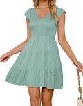 ZESICA Women's V Neck Flutter Sleeve Ruffle Smocked A Line Mini Dress