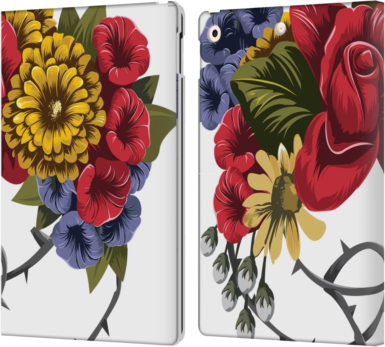 Frida Kahlo Bunch Red Florals Leather Wallet Case for iPad