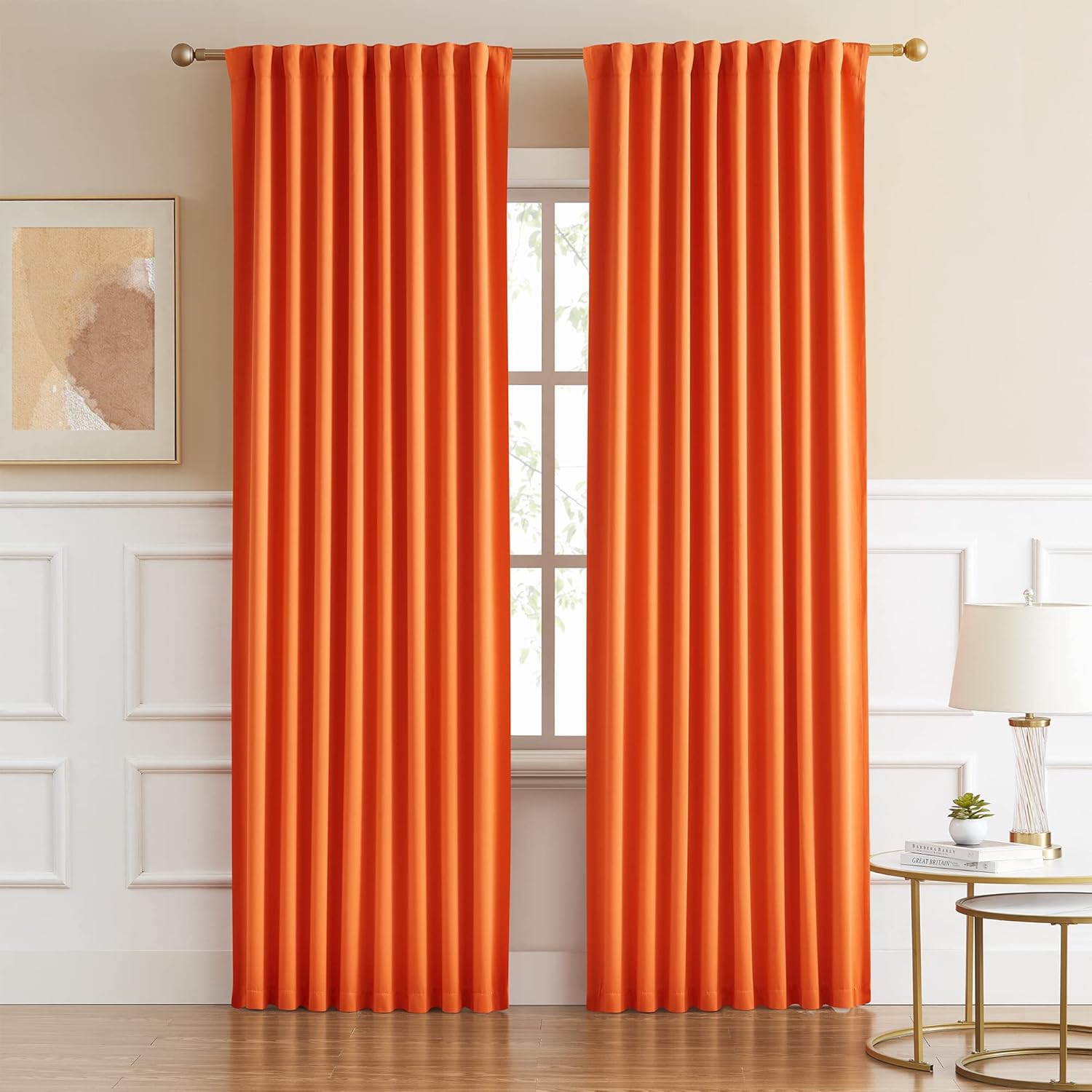 DUALIFE Orange Blackout Curtains for Bedroom 72 Inches Long