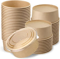 50 Pack 37oz Round Disposable Kraft Paper Bowls with Lids - Party