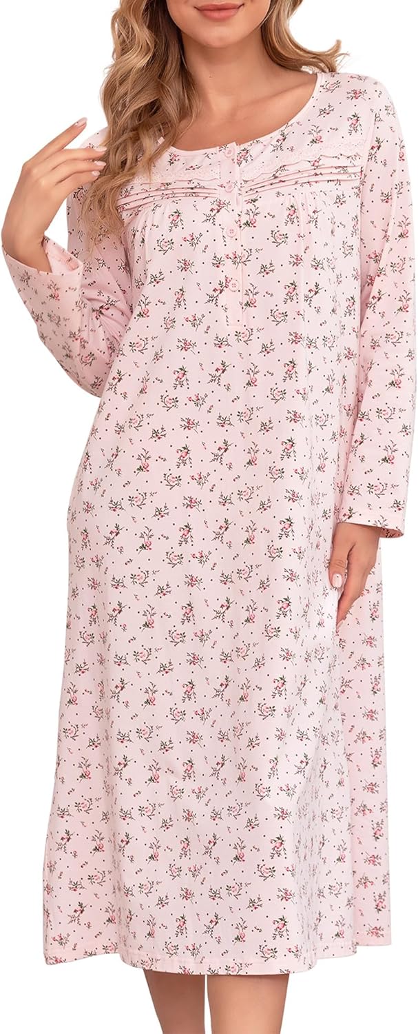 Bloggerlove Nightgowns for Women Soft Cotton Sleepwear S-3XL