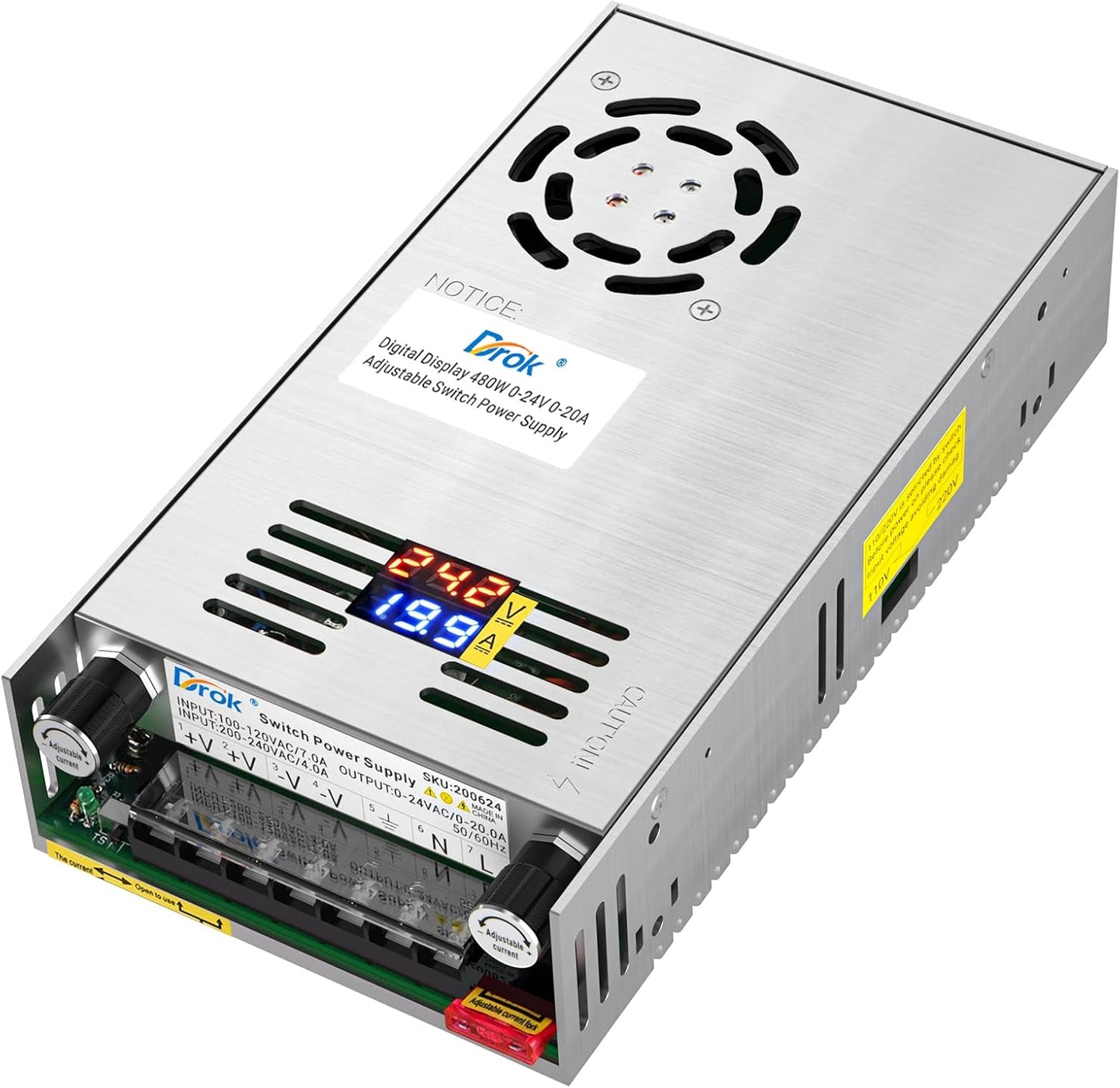 DROK 24V Power Supply: Adjustable AC to DC Converter for Devices