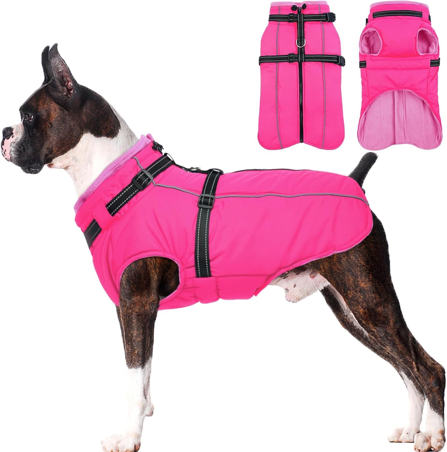 Lelepet Dog Winter Coat Waterproof Jacket with Built-in Harness