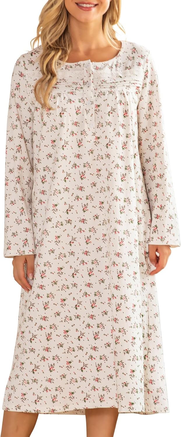 Bloggerlove Nightgowns for Women Soft Cotton Sleepwear S-3XL
