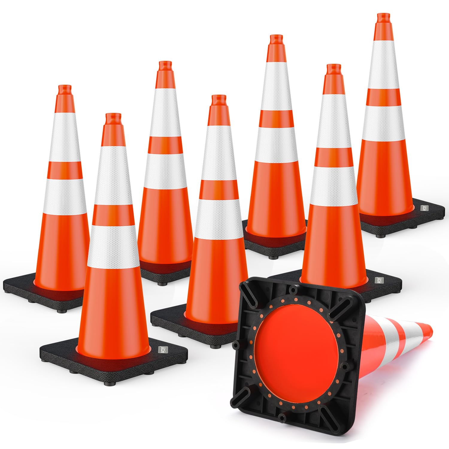 28 Inch Traffic Cones with Black Weighted Base for Safety