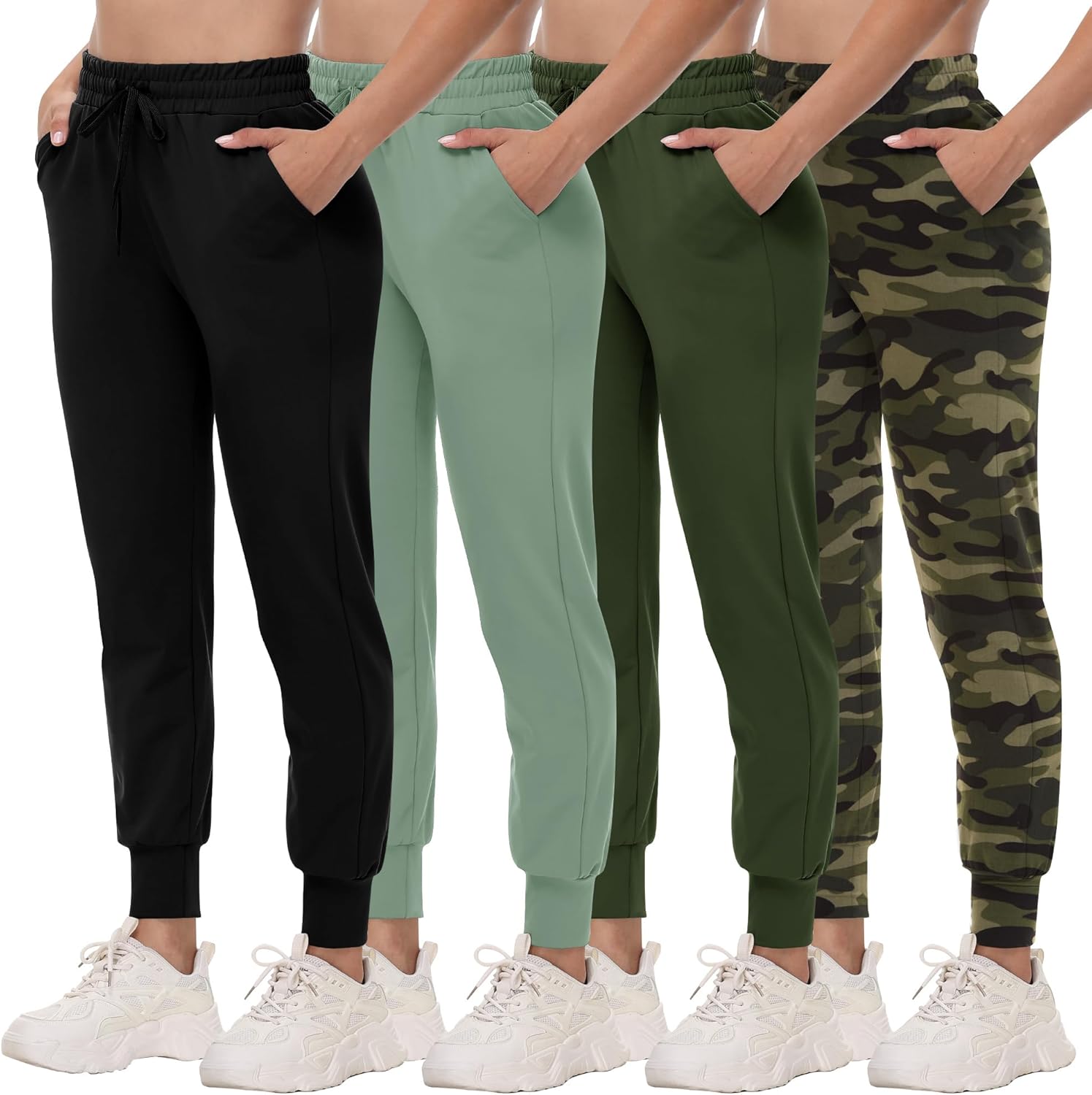 CAMPSNAIL 4 Pack Joggers for Women - Lightweight Comfy Pants