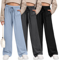 3 Pack Girls Sweatpants Wide Leg Drawstring Casual Joggers - Loose Fit