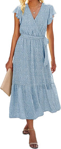 Bohemian Wrap V Neck Ruffle Midi Dress - Flowy Summer Essential